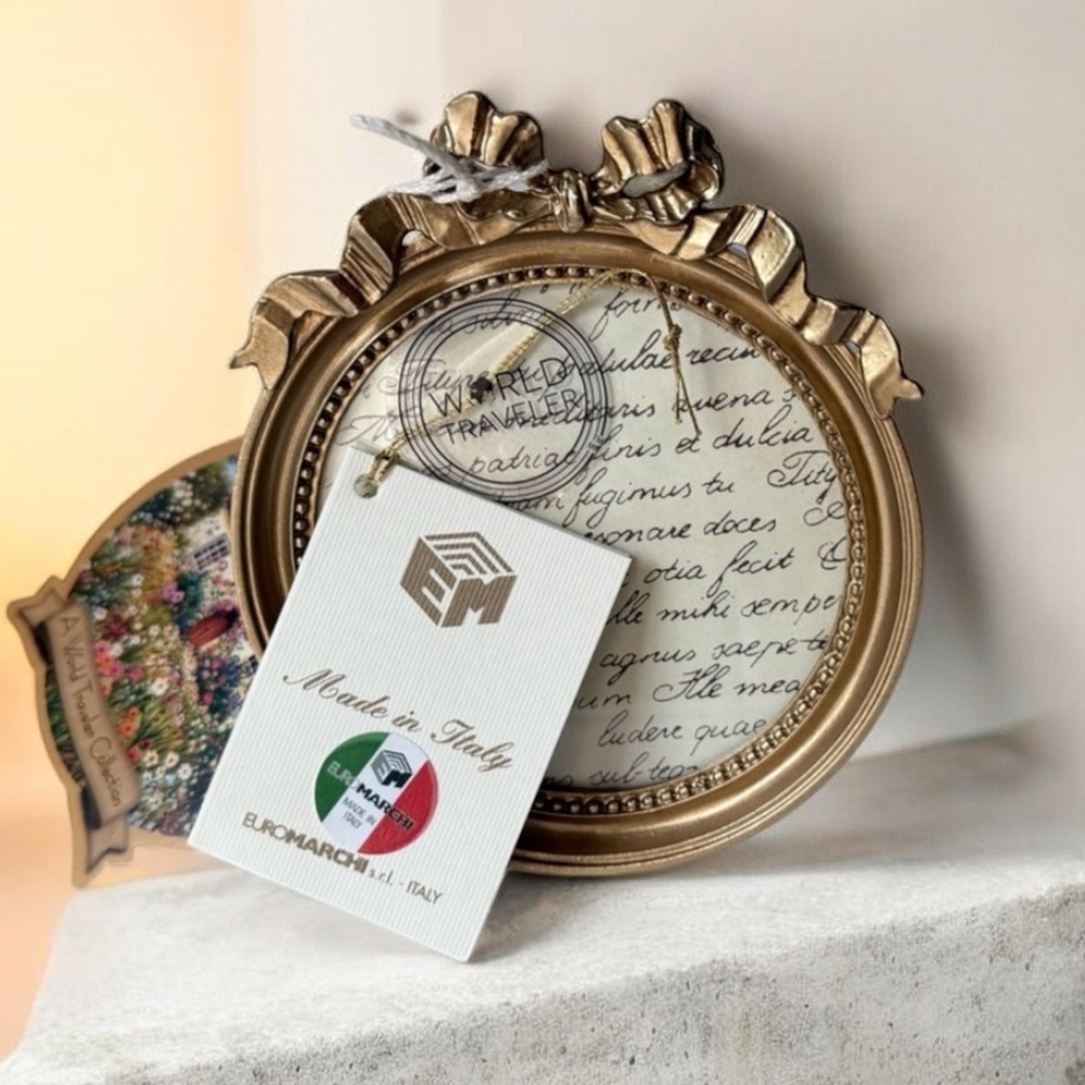 Gold round bow on top Decorative Frame. Made in Italy